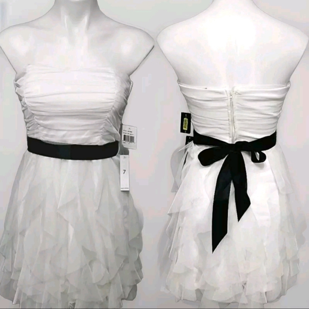 NWT Teeze Me Off-White Strapless Tiered Mini Dress Formal Party Wedding Size 7